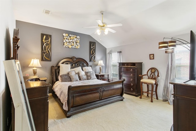 141 Buffalo Creek Dr, Desoto, TX 75115 - bedroom featuring light colored carpet, lofted ceiling, baseboards, and a ceiling fan