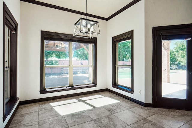 950 Roxbury Way, Keller, TX 76248 - unfurnished dining area with crown molding, a chandelier, and baseboards