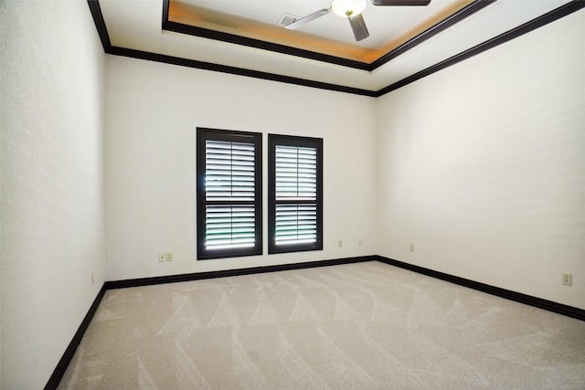 950 Roxbury Way, Keller, TX 76248 - unfurnished room featuring ornamental molding, light carpet, ceiling fan, a raised ceiling, and baseboards