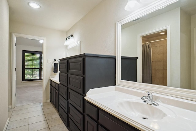 950 Roxbury Way, Keller, TX 76248 - bathroom with double vanity, tile patterned flooring, curtained shower, and recessed lighting