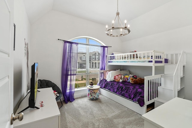 2316 Lazy Dog Ln, Northlake, TX 76247 - carpeted bedroom with lofted ceiling and a chandelier
