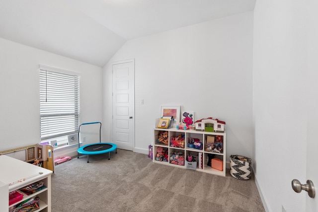 2316 Lazy Dog Ln, Northlake, TX 76247 - recreation room with carpet flooring, lofted ceiling, and baseboards