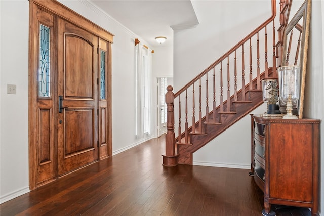 6815 Fm 1830, Argyle, TX 76226 - foyer entrance featuring stairs, dark wood-style floors, and ornamental molding