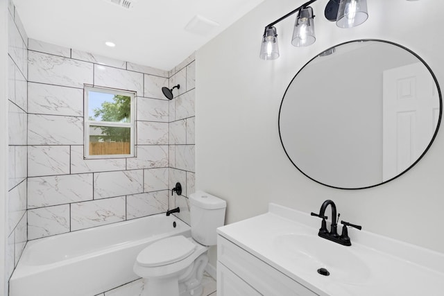 3812 Burton Ave, Fort Worth, TX 76105 - bathroom featuring vanity, shower / tub combination, toilet, and marble finish floors