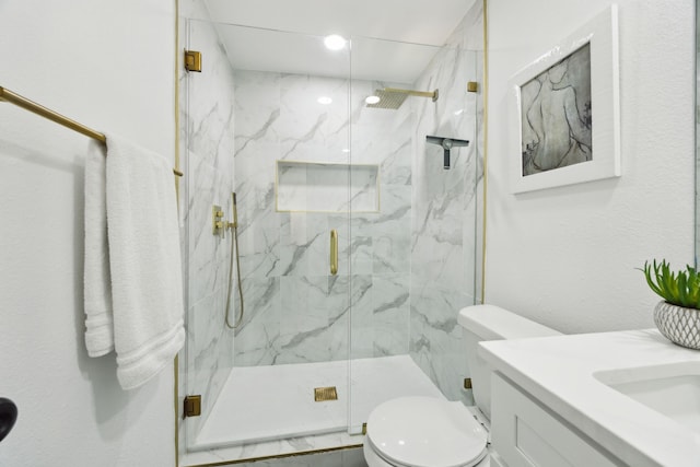 1833 Chamberlain Dr, Carrollton, TX 75007 - full bathroom featuring toilet, a marble finish shower, and vanity