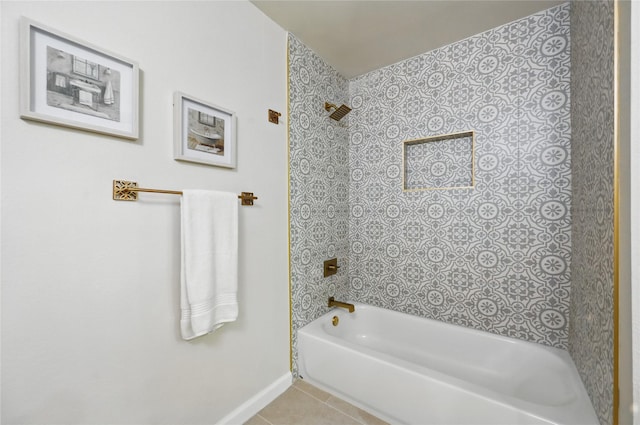 9690 Fallbrook Dr, Dallas, TX 75243 - bathroom with tile patterned flooring, washtub / shower combination, and baseboards