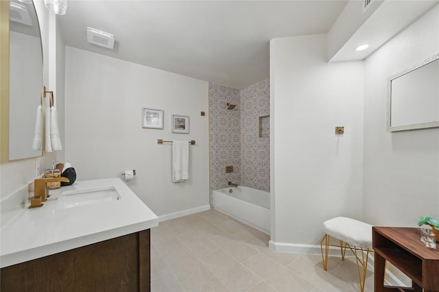 9690 Fallbrook Dr, Dallas, TX 75243 - full bath featuring vanity, baseboards, tub / shower combination, tile patterned floors, and recessed lighting