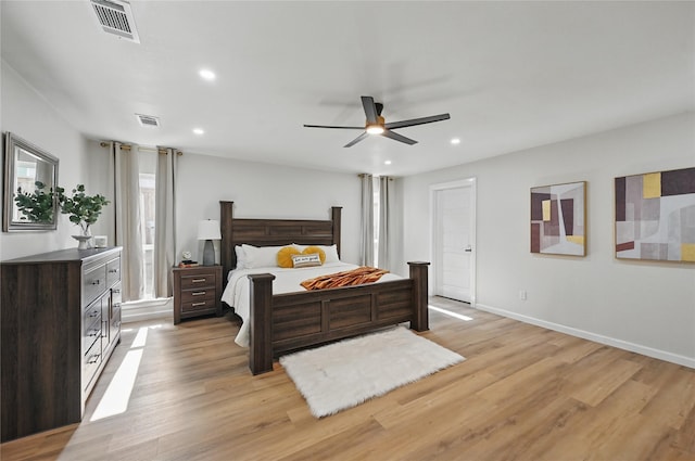 9690 Fallbrook Dr, Dallas, TX 75243 - bedroom featuring light wood finished floors, recessed lighting, baseboards, and a ceiling fan