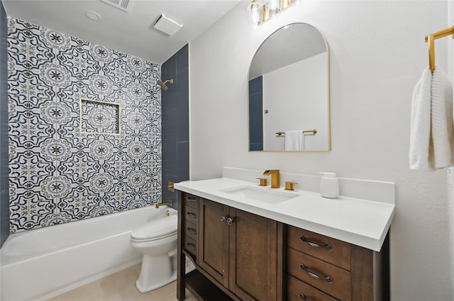 9690 Fallbrook Dr, Dallas, TX 75243 - full bathroom with vanity, toilet, bathtub / shower combination, and tile patterned floors