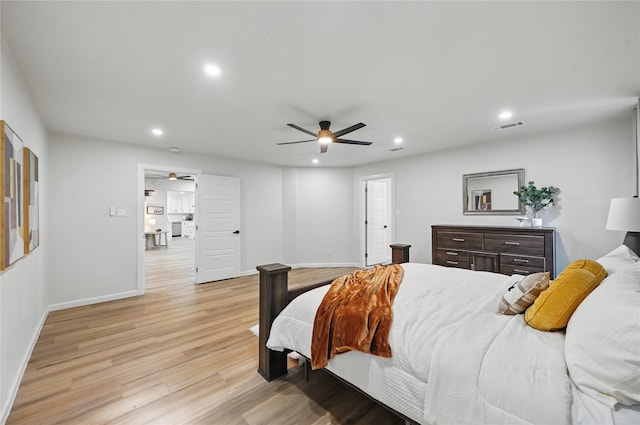 9690 Fallbrook Dr, Dallas, TX 75243 - bedroom with recessed lighting, light wood-type flooring, baseboards, and ceiling fan