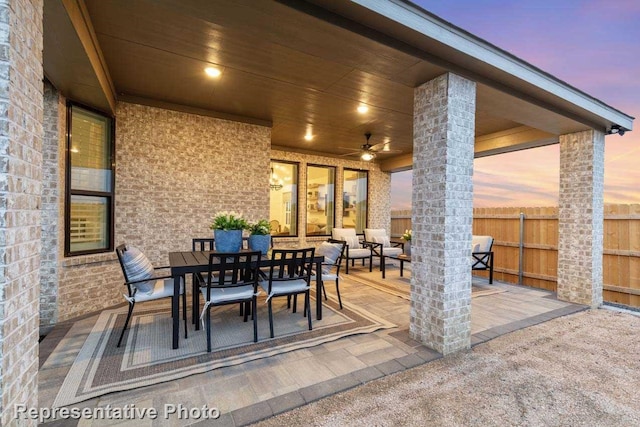 11749 Edgewood Dr, Justin, TX 76247 - view of patio / terrace with outdoor dining area, ceiling fan, and a deck