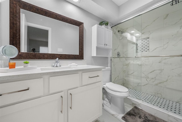 2937 Lake Park Dr, Grand Prairie, TX 75052 - full bathroom with a marble finish shower, vanity, marble finish floors, and toilet