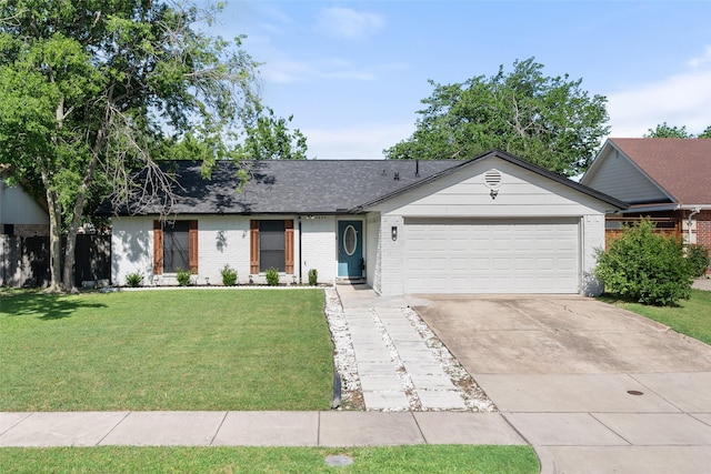 2937 Lake Park Dr, Grand Prairie, TX 75052 - single story home with an attached garage, driveway, a front yard, brick siding, and a shingled roof