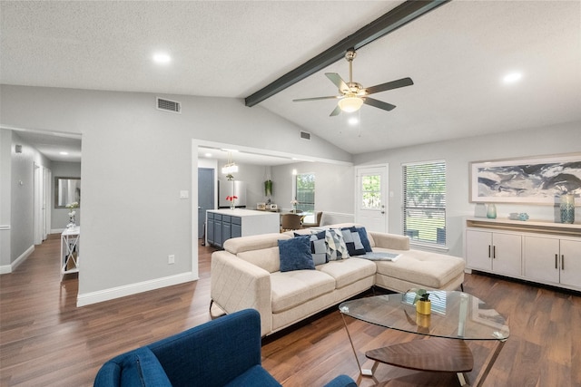 2937 Lake Park Dr, Grand Prairie, TX 75052 - living room featuring wood finished floors, a ceiling fan, recessed lighting, baseboards, and a textured ceiling