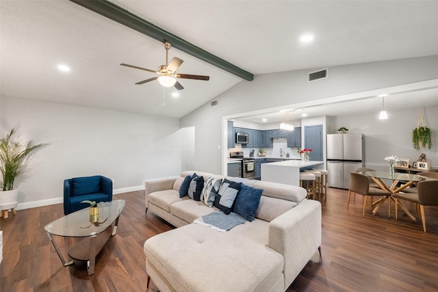 2937 Lake Park Dr, Grand Prairie, TX 75052 - living room with recessed lighting, dark wood-style floors, ceiling fan, and baseboards