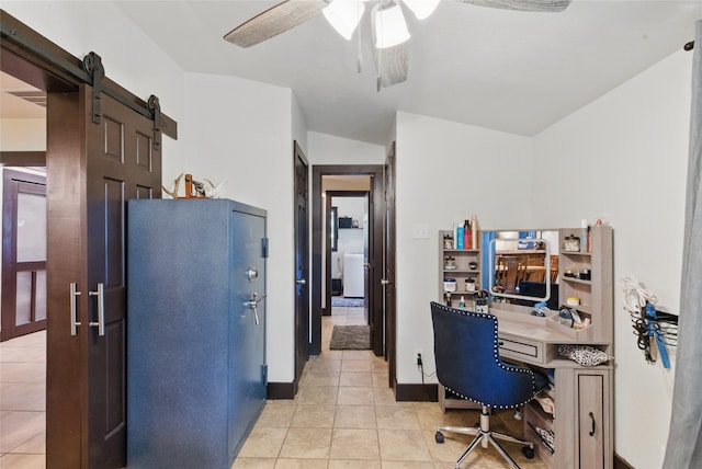 8700 Fm 920, Peaster, TX 76088 - office featuring light tile patterned floors, a ceiling fan, and a barn door