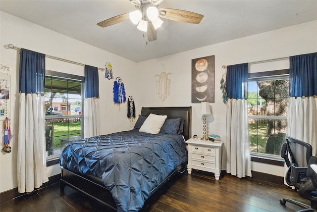 8700 Fm 920, Peaster, TX 76088 - bedroom featuring hardwood / wood-style flooring, multiple windows, and a ceiling fan