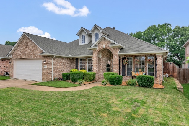 6504 Bluebird Dr, Arlington, TX 76001 - traditional-style house featuring brick siding, a shingled roof, an attached garage, and driveway