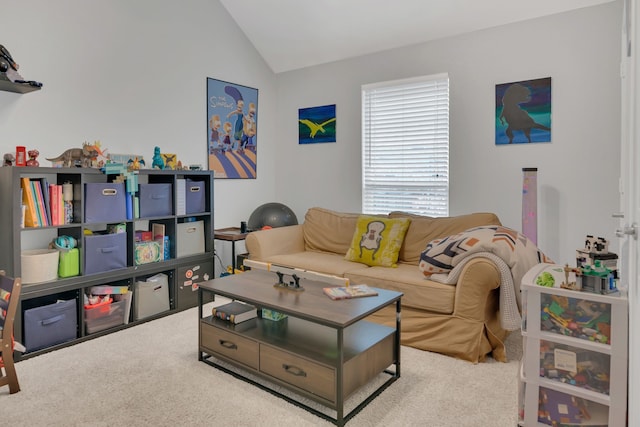 6504 Bluebird Dr, Arlington, TX 76001 - carpeted living room featuring lofted ceiling