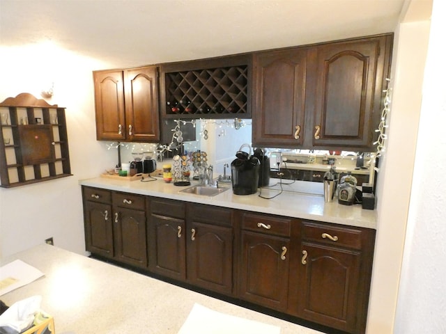 1922 Rambling Ridge Ln, Carrollton, TX 75007 - kitchen featuring a sink, light countertops, and dark brown cabinets
