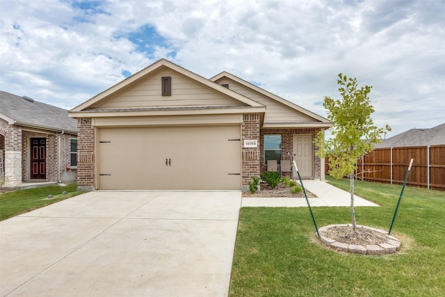 14069 Drover St, Pilot Point, TX 76258 - ranch-style house featuring brick siding, concrete driveway, and a garage