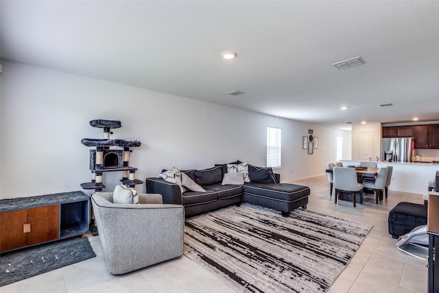 14069 Drover St, Pilot Point, TX 76258 - living area featuring light tile patterned flooring and recessed lighting