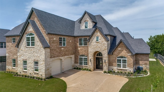 2007 Hill Country Ct, Arlington, TX 76012 - view of front of house with stone siding, concrete driveway, central AC, and an attached garage