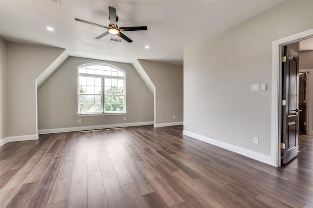 2007 Hill Country Ct, Arlington, TX 76012 - additional living space with a ceiling fan, dark wood finished floors, vaulted ceiling, baseboards, and recessed lighting