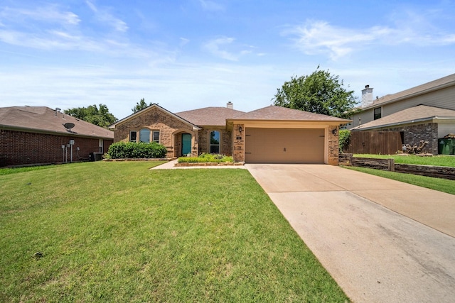 741 Oak Dale Ave, Lake Dallas, TX 75065 - ranch-style house featuring brick siding, a garage, and concrete driveway