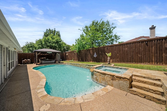 741 Oak Dale Ave, Lake Dallas, TX 75065 - view of pool with a gazebo, a fenced backyard, a patio area, and a pool with connected hot tub