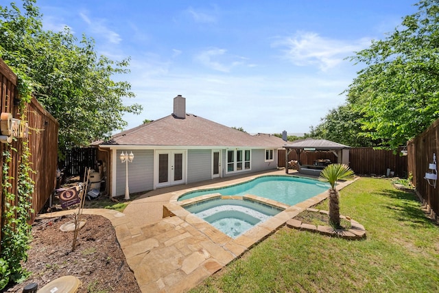 741 Oak Dale Ave, Lake Dallas, TX 75065 - view of swimming pool featuring a gazebo, an in-ground hot tub, french doors, and a patio area