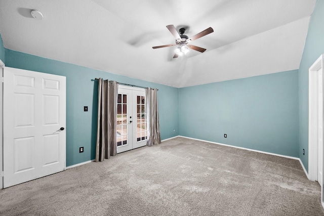 741 Oak Dale Ave, Lake Dallas, TX 75065 - unfurnished bedroom with french doors, lofted ceiling, carpet, baseboards, and access to outside