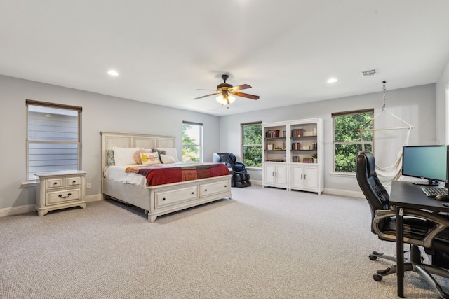 5708 Pebble Ridge Dr, Mckinney, TX 75070 - carpeted bedroom featuring a desk, baseboards, recessed lighting, and a ceiling fan