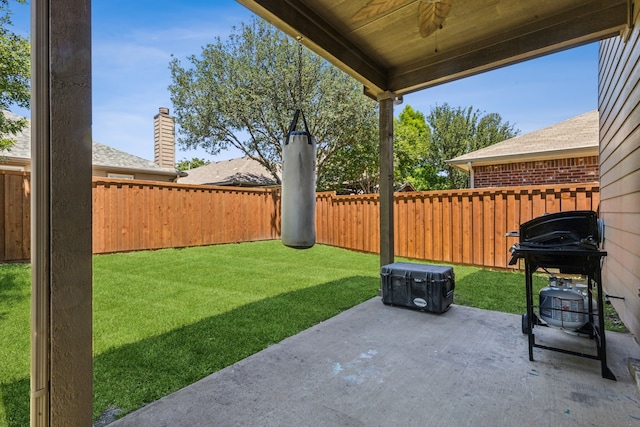 5708 Pebble Ridge Dr, Mckinney, TX 75070 - view of patio with a ceiling fan and grilling area
