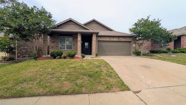 4110 Sandalwood Ct, Forney, TX 75126 - single story home featuring an attached garage, a front yard, brick siding, and concrete driveway