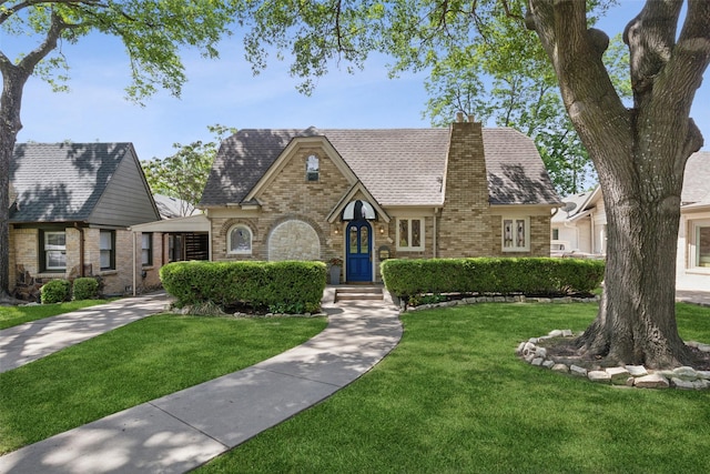 5510 Monticello Ave, Dallas, TX 75206 - tudor house with a front lawn, brick siding, and a chimney
