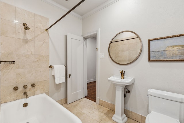 5510 Monticello Ave, Dallas, TX 75206 - bathroom with ornamental molding, toilet, shower / tub combination, and baseboards