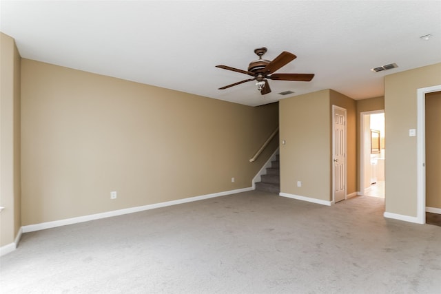 226 Miramar Dr, Arlington, TX 76002 - unfurnished room featuring a ceiling fan, carpet floors, stairway, and baseboards