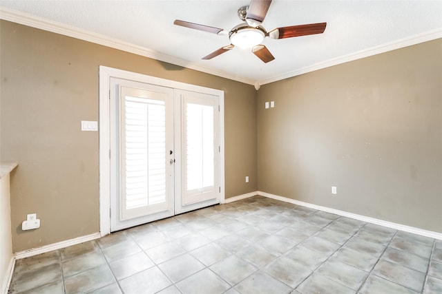 226 Miramar Dr, Arlington, TX 76002 - doorway to outside with ornamental molding, ceiling fan, baseboards, and french doors