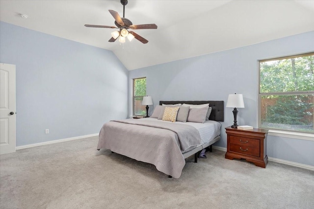 106 Versailles Ln, Aledo, TX 76008 - bedroom with light carpet, lofted ceiling, baseboards, and ceiling fan