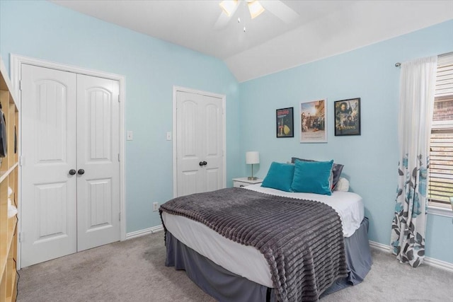 106 Versailles Ln, Aledo, TX 76008 - bedroom with carpet floors, lofted ceiling, baseboards, multiple windows, and a ceiling fan