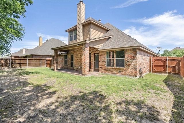 106 Versailles Ln, Aledo, TX 76008 - rear view of house featuring brick siding, a chimney, roof with shingles, and a patio area