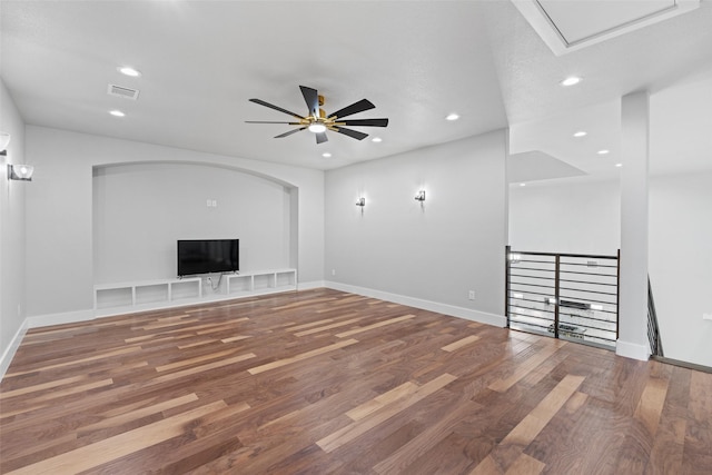 10901 Chriswood Dr, Crowley, TX 76036 - unfurnished living room featuring wood finished floors, recessed lighting, baseboards, and ceiling fan