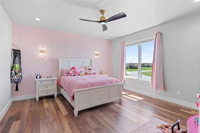 10901 Chriswood Dr, Crowley, TX 76036 - bedroom featuring dark wood-style flooring, baseboards, a ceiling fan, and recessed lighting