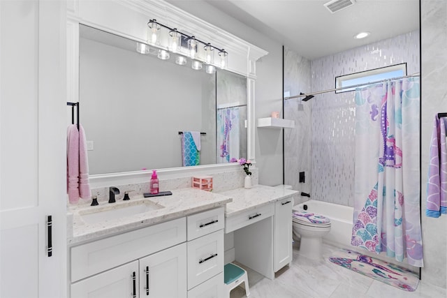 10901 Chriswood Dr, Crowley, TX 76036 - bathroom featuring vanity, shower / bath combination with curtain, and toilet