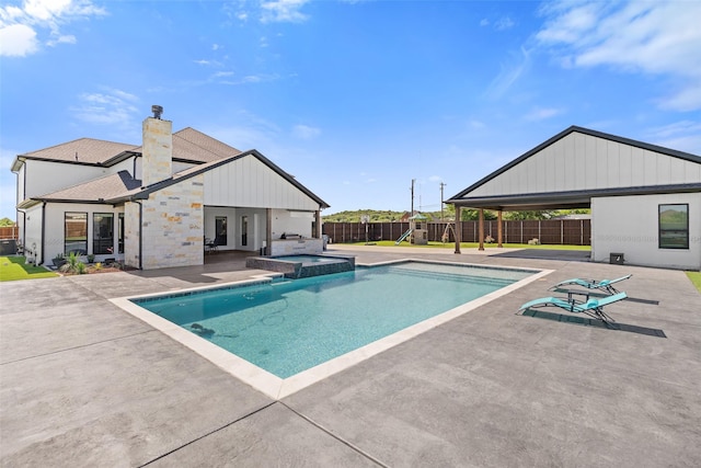 10901 Chriswood Dr, Crowley, TX 76036 - view of swimming pool with a patio area, a fenced backyard, and a pool with connected hot tub