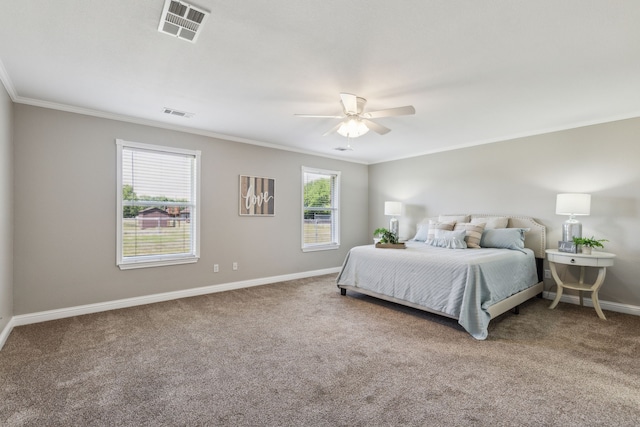 830 Cross Timbers Dr, Lowry Crossing, TX 75069 - carpeted bedroom with ornamental molding, baseboards, and a ceiling fan