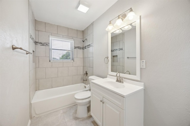 104 W Mistletoe Dr, Kennedale, TX 76060 - bathroom featuring tub / shower combination, vanity, toilet, and tile patterned floors