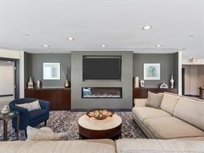 500 Throckmorton St Unit 2707, Fort Worth, TX 76102 - living area featuring a fireplace and recessed lighting