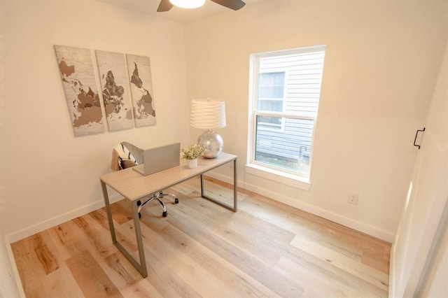 1917 E Mulberry St, Sherman, TX 75090 - office featuring a ceiling fan, baseboards, and light wood finished floors